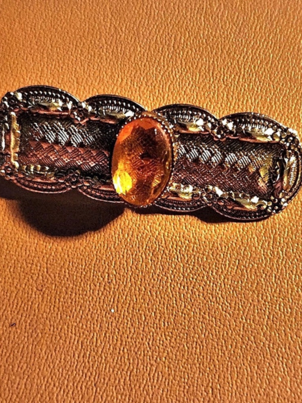 Amber Stone Gold-Tone Brooch